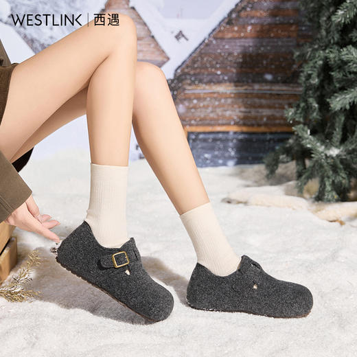 西遇加绒勃肯鞋女新款冬季保暖一脚蹬棉鞋内增高雪地毛毛鞋K2457358 商品图1