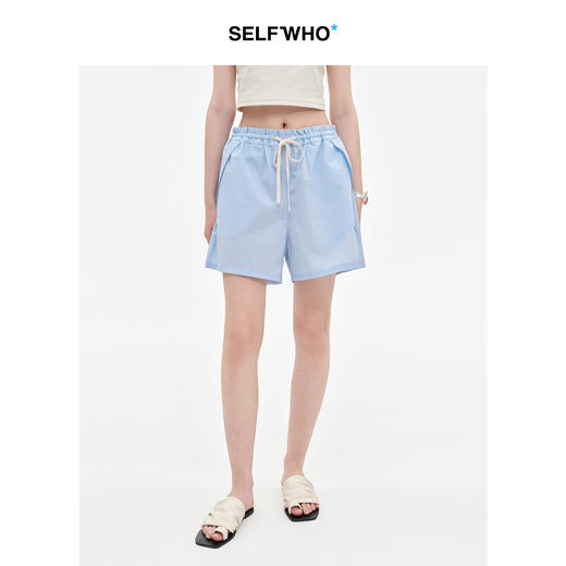 SELFWHO高支棉混纺轻户外短裤女2026春新款松紧腰宽松休闲裤 商品图0