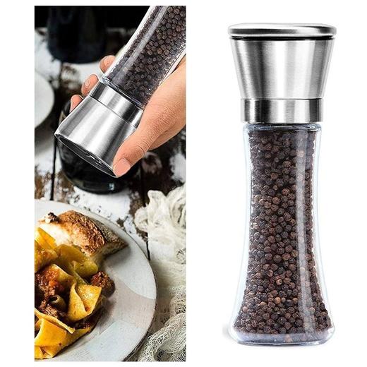 【2个装】出口品质 胡椒研磨器 高级拉丝不锈钢 加厚玻璃瓶 多功能手动研磨器 商品图1