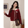 鹿向南「红韵映暖」红色假两件连帽长袖毛衣女秋冬设计感针织开衫 商品缩略图2