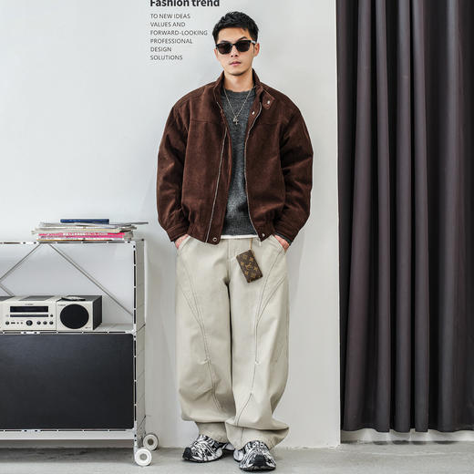 徐太浪【缉明线 复古风】加绒教练夹克男秋冬新款高级感立领外套 商品图3