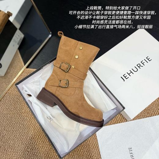 JEHURFIE/纪华菲两穿！复古绒面皮带扣厚底堆堆西部靴 商品图0