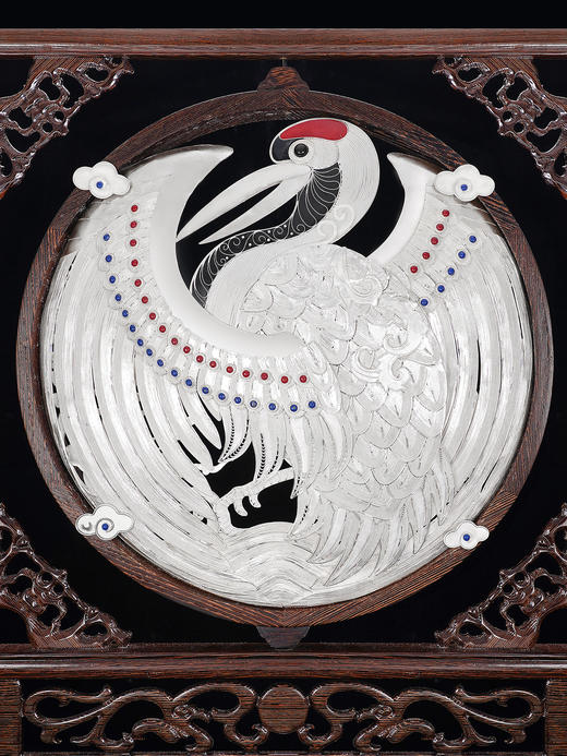 子佩集S999银手工银花丝【云影灵踪仙鹤花丝嵌宝盘】双面旋转台屏【HSTP】大师工坊原创设计2511 商品图8