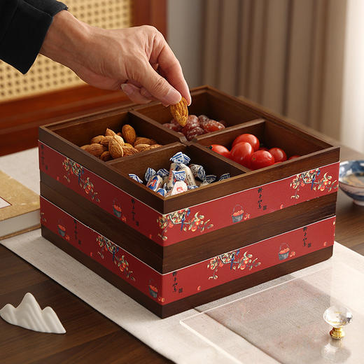 【新中式实木干果盒】家用过年瓜子糖果零食收纳盒 乔迁茶几坚果水果盘  商品图3