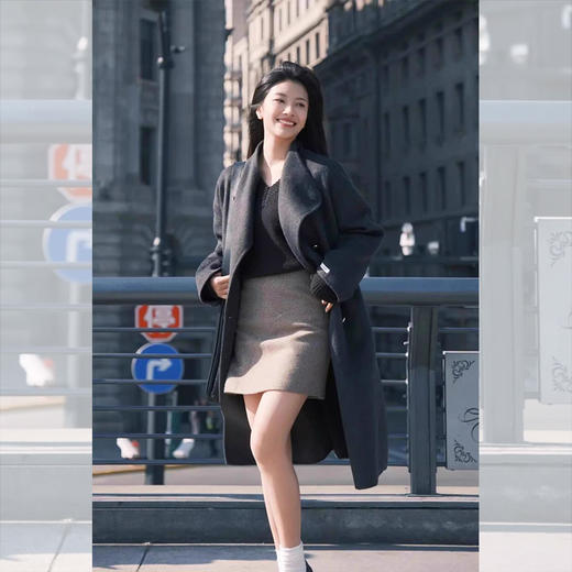 西遇双排扣中长款毛呢大衣女冬季新款韩系立领宽松呢料外套SS051931 商品图4