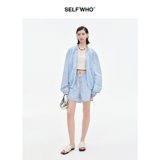 SELFWHO高支棉混纺荷叶边抽绳拉链外套女2026春季新款轻户外上衣 商品图2