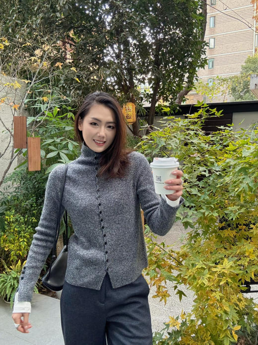 【羊绒的冬天】噢蜜ooomeooo修身螺纹羊绒开衫 商品图2