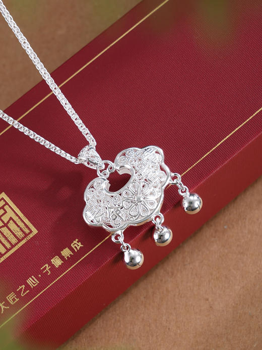 子佩集【福贵长命】银S999套链【YZTL0315】花丝锁项链儿童2511 商品图4