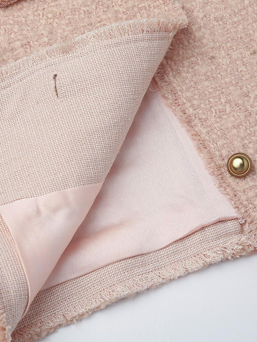 裸粉色粗花呢短款外套 金属纽扣圆领双口袋上衣 法式小香风温柔质感秋冬通勤夹克 商品图4