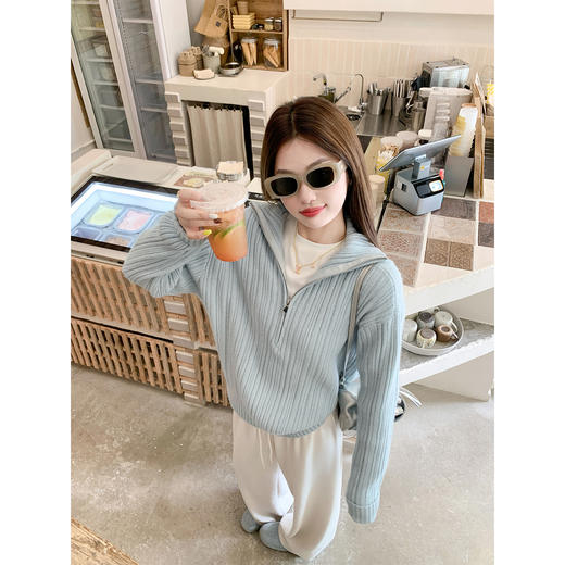 【169元任选2件】现货！浅蓝色半拉链毛针织 商品图2