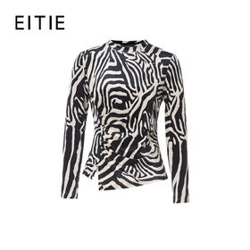 EITIE爱特爱斑马纹修身显瘦腰部收褶设计小上衣8013708