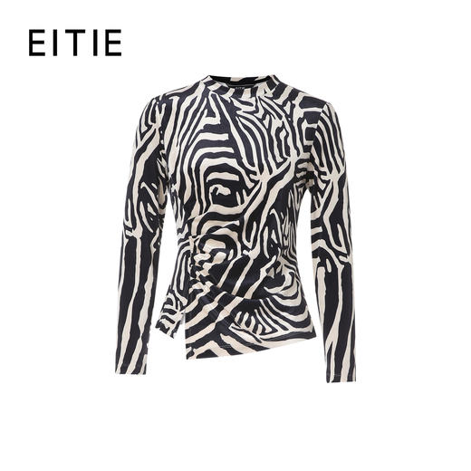 EITIE爱特爱斑马纹修身显瘦腰部收褶设计小上衣8013708 商品图0