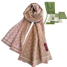 【双12特惠】【送礼盒礼袋】Gucci/古驰 25新款GG徽标老花双面围巾 双面羊毛