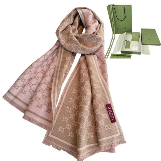 【双12特惠】【送礼盒礼袋】Gucci/古驰 25新款GG徽标老花双面围巾 双面羊毛 商品图0