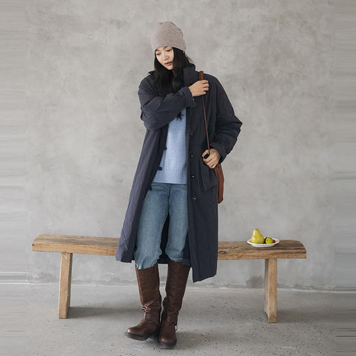 绽放821朵/加厚棉立领开襟长款棉服女保暖简约棉衣冬季新款厚外套 商品图3