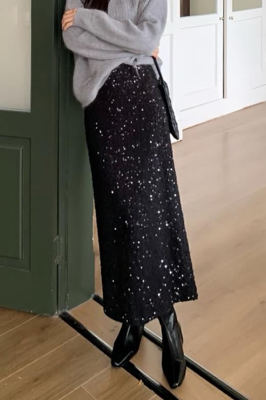 ELLA JADE 黑色亮片气质优雅包臀显瘦半裙 21641 商品图2