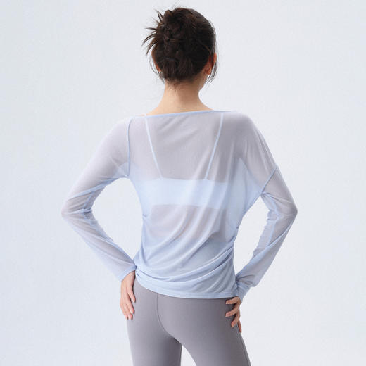 跃牌【周游世界系列】新款瑜伽服女纯欲风透气网纱长袖T恤轻薄斜肩运动罩衫TP0919 商品图1