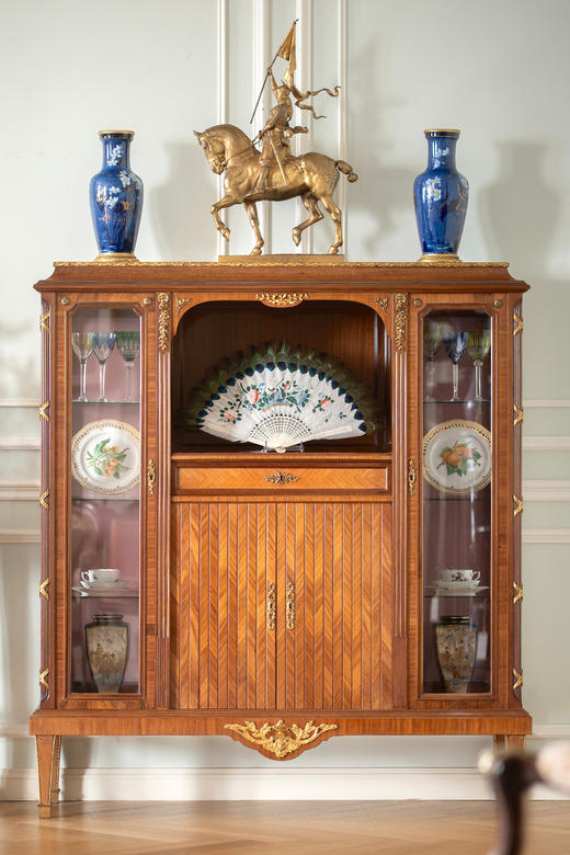 独角鹿西洋古董19世纪末法国出品路易十六风格古典铜鎏金雕花装饰玻璃边柜 商品图2