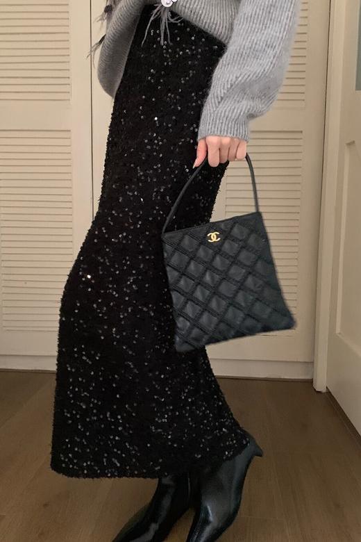 ELLA JADE 黑色亮片气质优雅包臀显瘦半裙 21641 商品图0