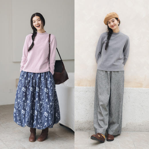 特绽放806朵/云朵棉T恤·绒感长绒彩棉半高领长袖加厚内搭打底衫 商品图2