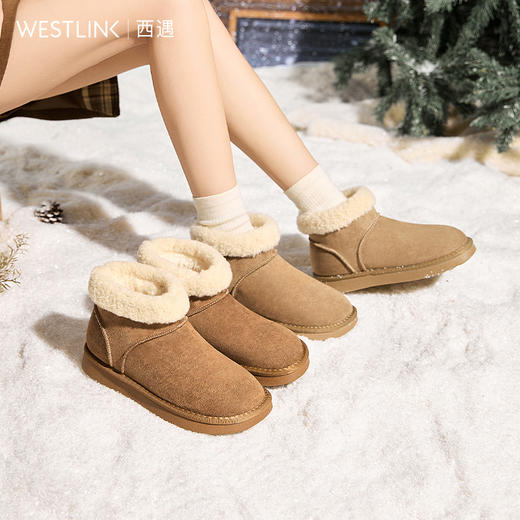 西遇毛毛保暖中筒翻毛雪地靴子女新款棉鞋冬季厚底休闲短靴V2457338 商品图0