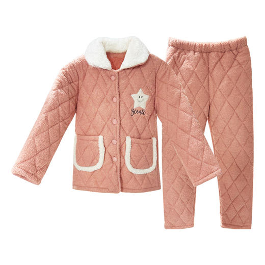 爱帝加厚款睡衣女士三层夹棉家居服冬季加绒保暖宽松睡衣套可外穿 商品图6