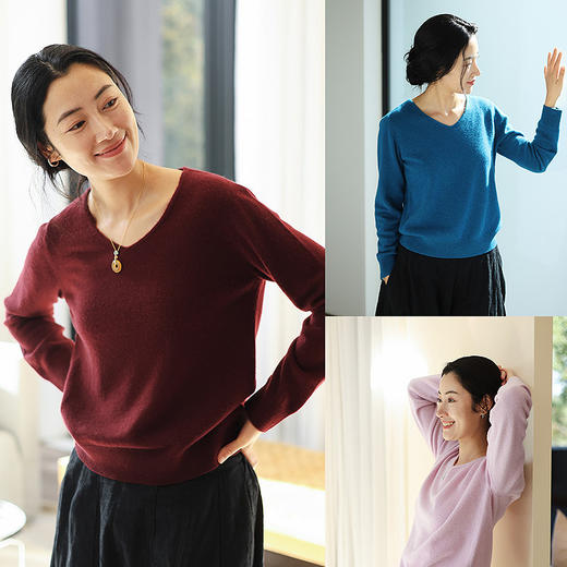 绽放872朵/纯山羊绒毛衫女v领羊绒套头毛针织衫2025冬季新款毛衣 商品图0