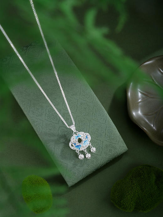 子佩集【莲欢鱼悦】银S990套链【MXTL035】双面花丝锁珐琅彩双鱼莲花荷花项链2511 商品图2