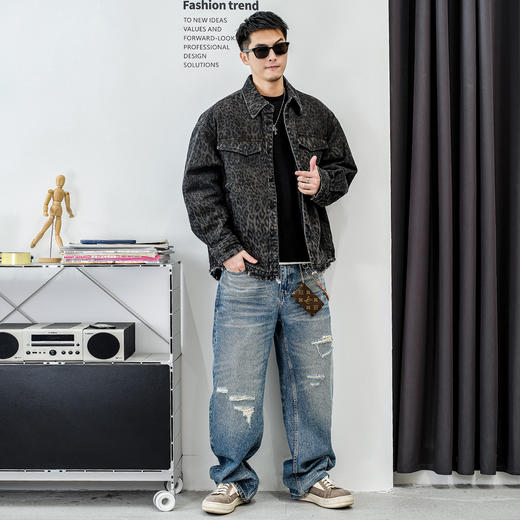 徐太浪【时尚豹纹 做旧磨毛】翻领羽绒服男冬季轻熟风防寒服外套 商品图3