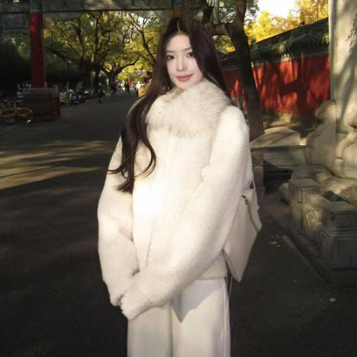 西遇毛毛领纯色短款外套女冬季新款加厚保暖韩系宽松上衣SS051919 商品图3