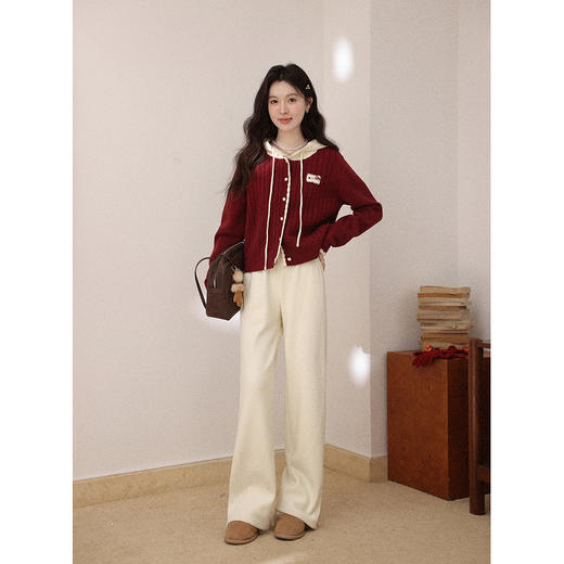 鹿向南「红韵映暖」红色假两件连帽长袖毛衣女秋冬设计感针织开衫 商品图1