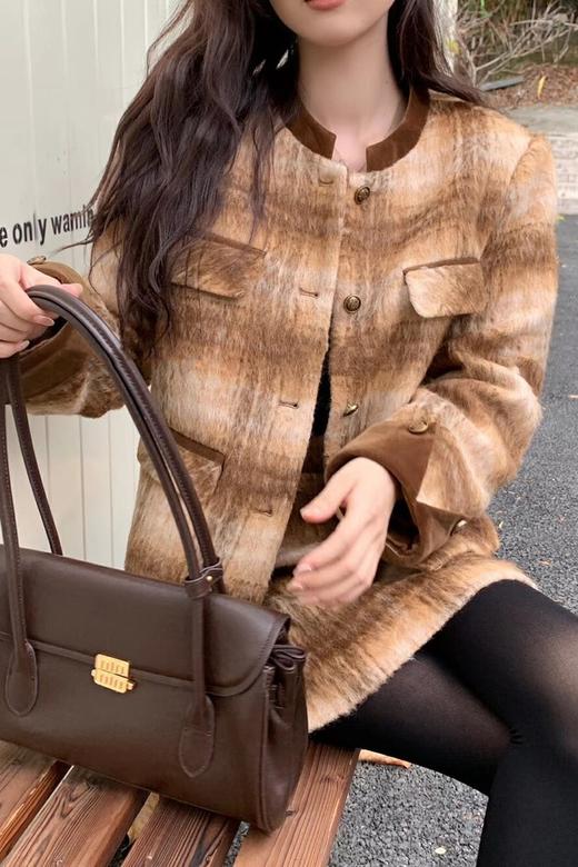 amadella 撞色小香风格纹毛呢半裙套装 21643 商品图3