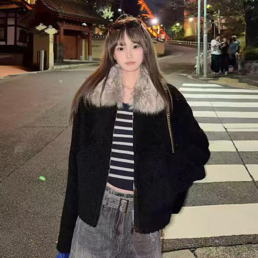 西遇毛毛领纯色短款外套女冬季新款加厚保暖韩系宽松上衣SS051919 商品图2