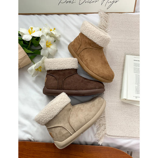 【YW】无忧购复古羊羔毛加绒保暖圆头软平底雪地靴女MIS-3442（截单后3-5天发货） 商品图10