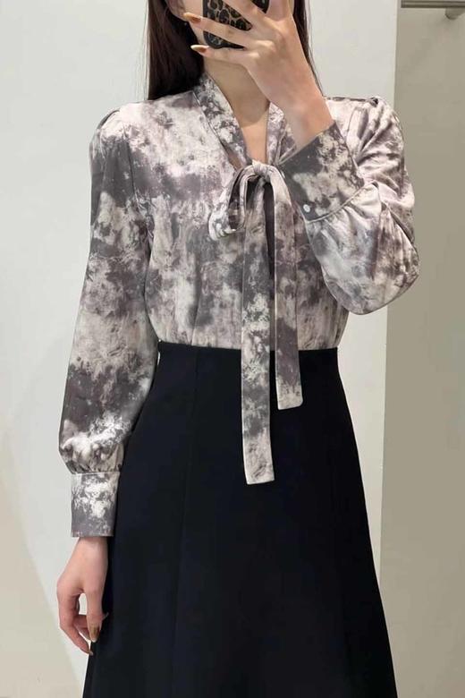 Le Malene 高级墨染气质印花蝴蝶结衬衫 21642 商品图0