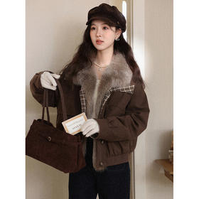 鹿向南「雅系暖调」90白鸭绒咖色羽绒服女2025冬季复古风短款外套