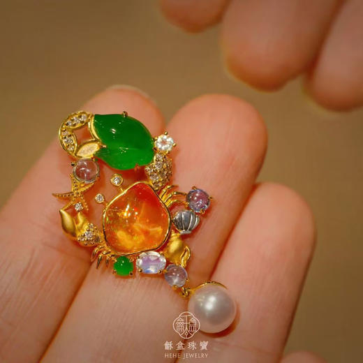 龢盒原创 18k金镶金钱蟹欧珀翡翠吊坠 商品图2