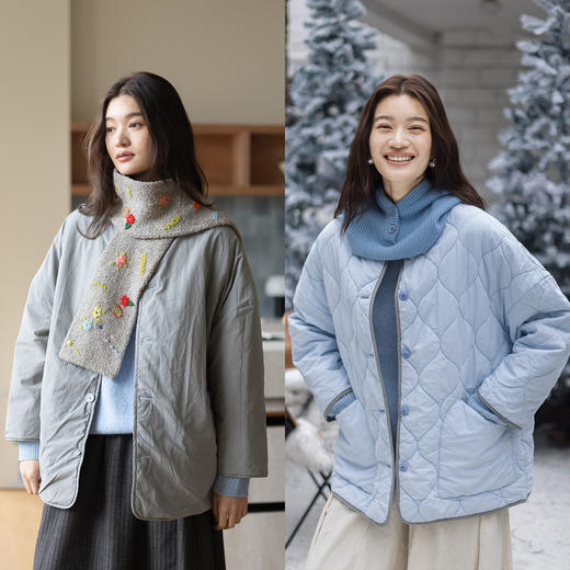 绽放822朵/时刻撞色棉服·两面穿撞色棉衣宽松中长款冬季厚外套 商品图1