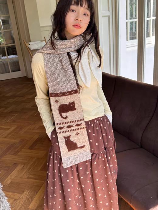 nothe Case布然/NC253226/「咖啡与小猫」卡其色可爱提花保暖围巾 商品图3