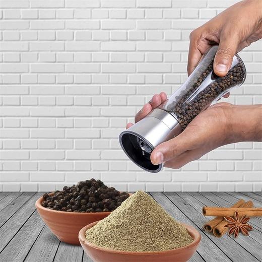 【2个装】出口品质 胡椒研磨器 高级拉丝不锈钢 加厚玻璃瓶 多功能手动研磨器 商品图2