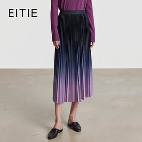 EITIE爱特爱冬季新款时尚通勤气质百搭紫色渐变过膝百褶半身裙8006701
