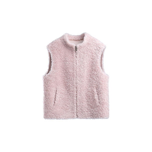 绽放877朵/羊羔毛绒感圆领开襟拉链叠搭马甲外穿女宽松纯羊毛保暖 商品图4