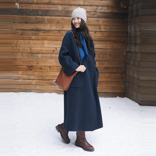 绽放772朵/羊毛桑蚕丝牦牛绒新中式偏襟长款毛呢外套秋冬呢子大衣 商品图1