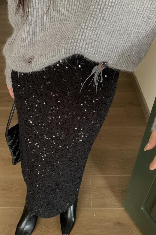ELLA JADE 黑色亮片气质优雅包臀显瘦半裙 21641 商品图4