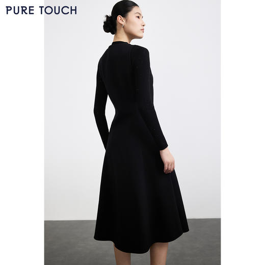 商场同款PURE TOUCH女装 25秋冬新款V领收腰连衣裙时髦伞摆茶歇裙 商品图4