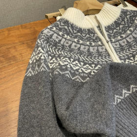 第一名推荐！吃土都要收！2025费尔岛复古双色提花半拉链加厚毛衣女款！