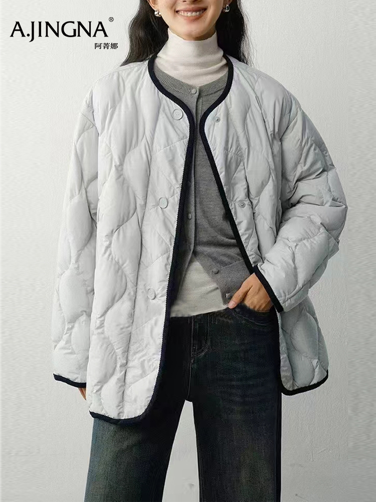 【绗缝撞色】阿菁娜冬季新款绗缝撞色羽绒服S型綗线立体廓形松弛感通勤外套F30D216033