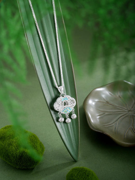 子佩集【莲欢鱼悦】银S990套链【MXTL035】双面花丝锁珐琅彩双鱼莲花荷花项链2511 商品图4