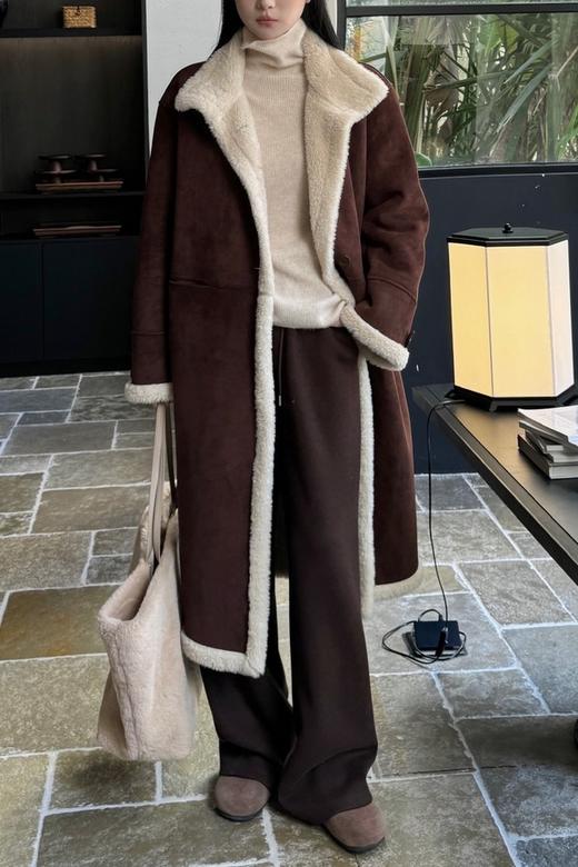 LNNNS 咖色复古皮毛一体羊羔毛大衣外套 21634 商品图4