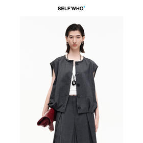SELFWHO高智感夹克马甲女2026春季新款宽松落肩倒褶设计无袖马夹